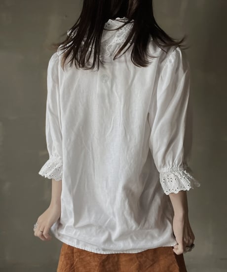 【USED】　White Cotton L/S Bluse/ 220220-028