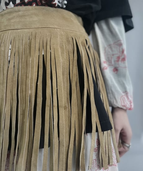 【USED】 Suede Leather Skirt Beige / 230304-002