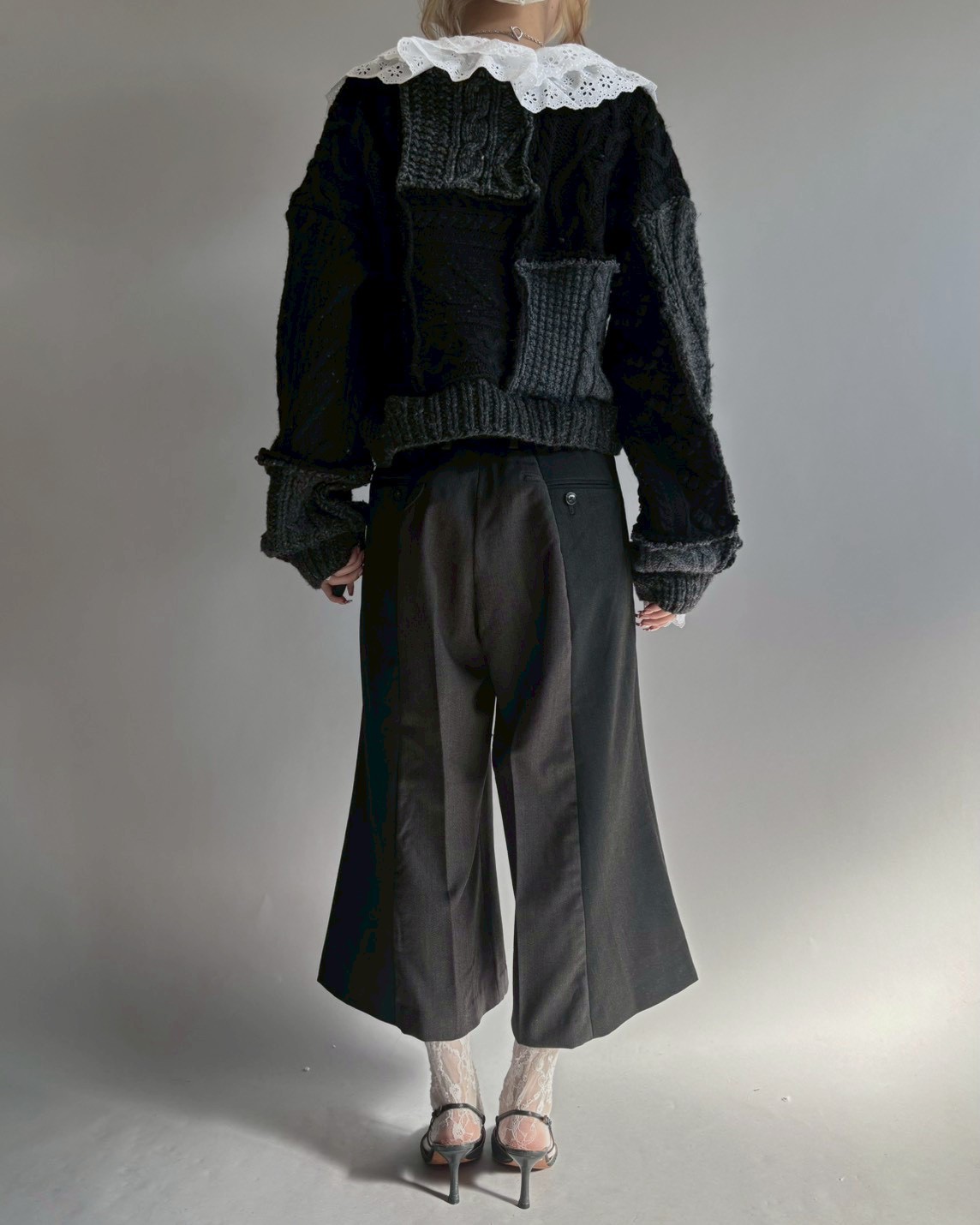 RE;CIRCLE】 RE Aran Knit Patchwork Lace Collar