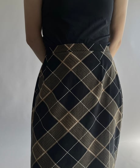 【USED】 Check Patterned Velour Skirt / 241019-025