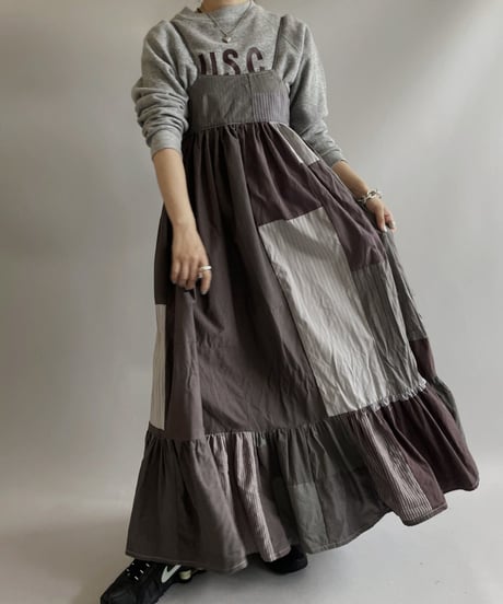 【RE;CIRCLE】 RE Patchwork Strip Shirt One-Piece Dyed GRY / 230824-014