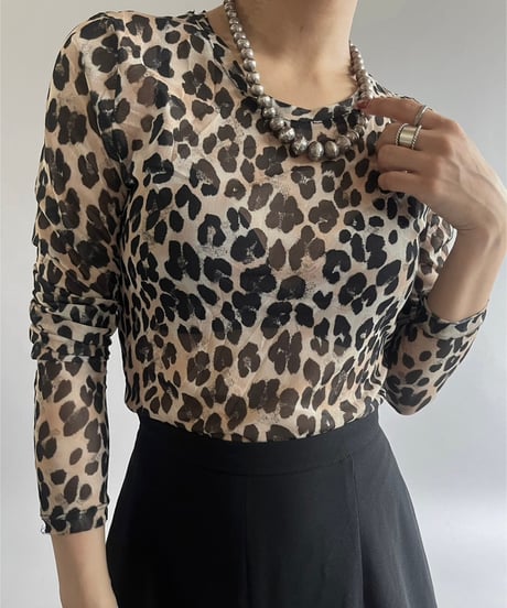 【USED】Leopard Patterned Sheer L/S Top /240907-028