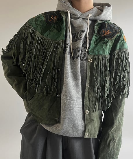 【USED】 Flower Embroidery Suede Fringe Jacket /250301-007