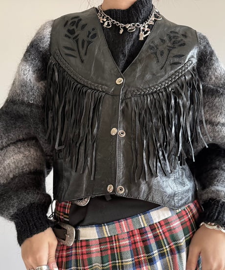 【USED】 Leather Fringe Vest /250102-020