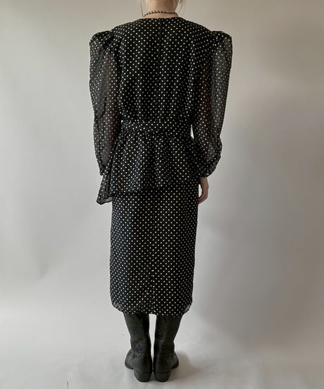 【USED】 Dot Pattern Sheer Sleeve Long One-Piece  / 250628-006
