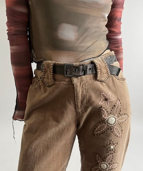 【USED】 Flower Embroidery Corduroy Flare Pants  /250301-016