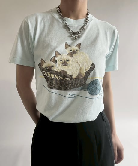 【USED】  Made in USA JERZEES Cat print T-Shirt/250510-028