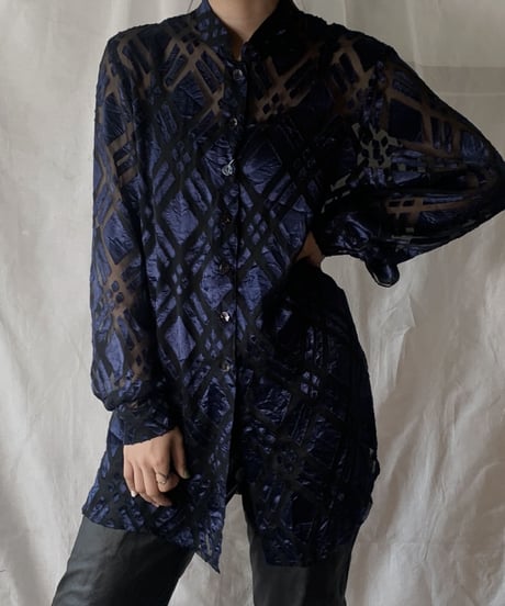【USED】  Velor Patterned See-through Shirt/210407-007