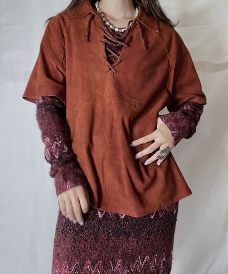 【USED】  Suede Lace Up L/S Top/211014-049