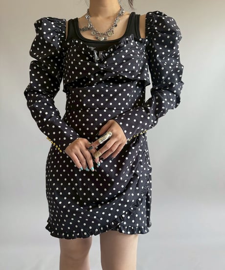 【USED】 SOFIA Dot Pattern Puff Sleeve Mini One-Piece / 260404-025