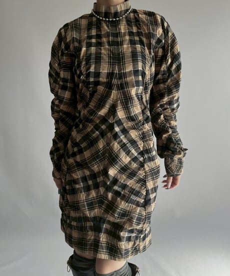 【USED】 GANNI Check Rushed Sleeve One-Piece /251122-006