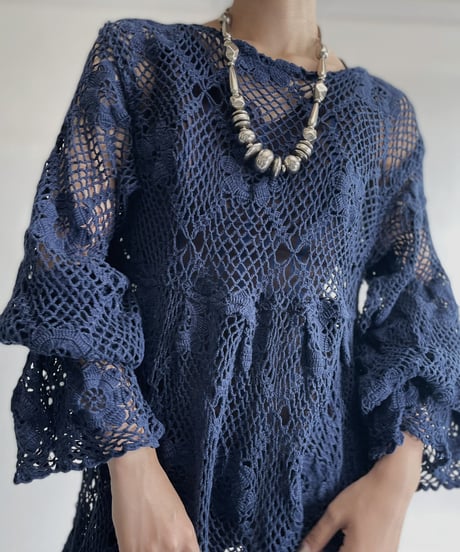 【RE;CIRCLE】 RE Crochet Blue Lace One-piece / 220728-008