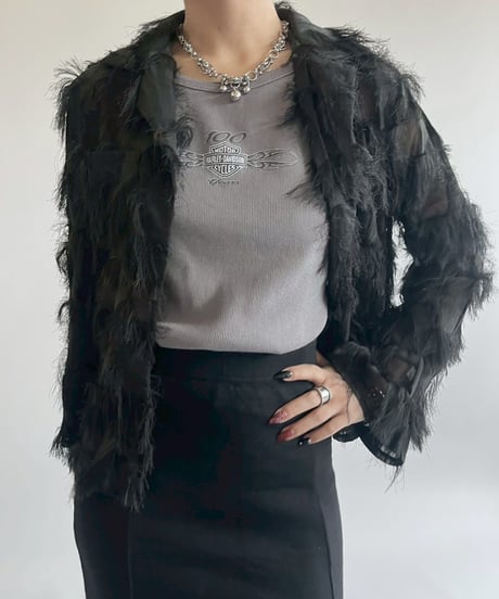 【USED】 Fringe Design Sheer Open Collar Shirt / 250526-004