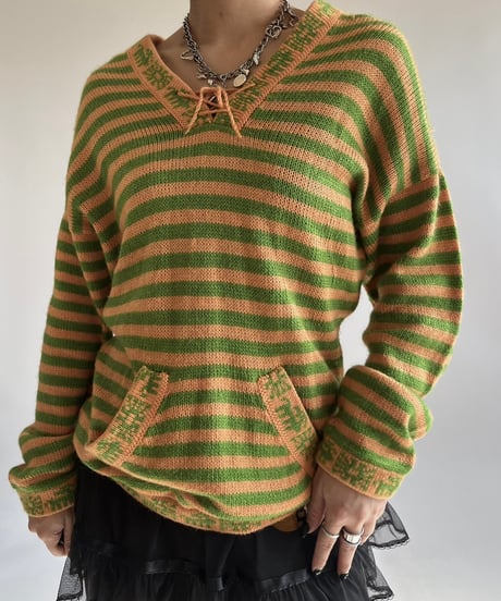 【USED】 ALPACA 100% Stripe knit Top /250111-007