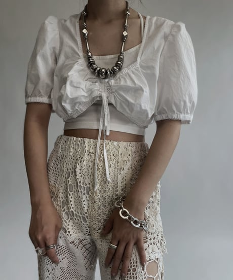 【USED】  White Cotton Short Sleeved Top / 220728-024