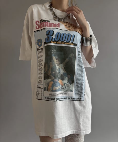 【USED】 Made in USA 92's HOLOUBEK Baseball Newspaper T-Shirt / 260607-028