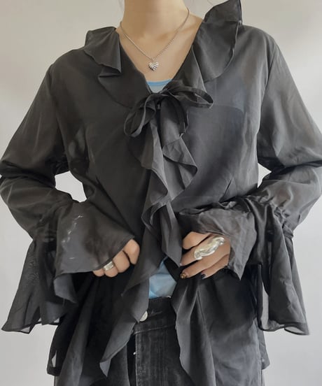 【USED】  Flare Sleeve L/S Seethrough Top / 230819-032