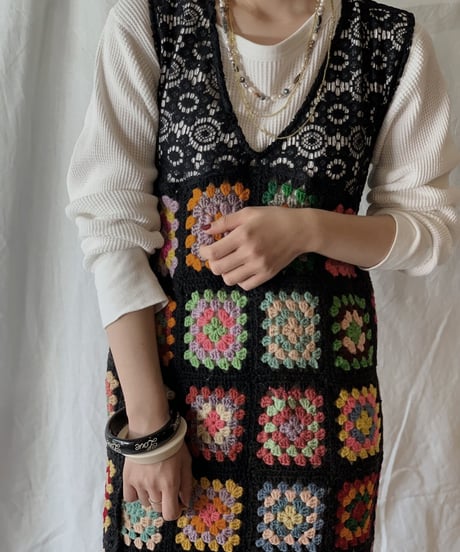 【RE;CIRCLE】 Remake Granny Knit N/S One-piece①/210331-011