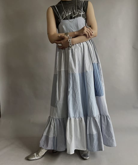 【RE;CIRCLE】 RE Patchwork Strip Shirt One-Piece / 230608-015