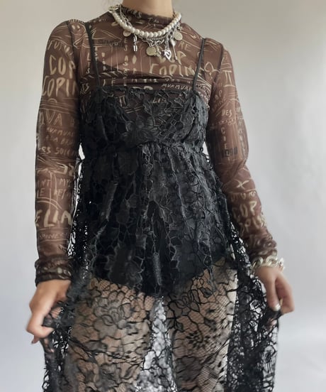 【USED】 Dead Stock Lace Patterned Camisole Long One-Piece /240914-027