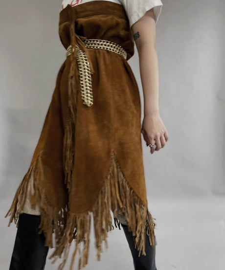 【USED】 Suede Leather Skirt Brown / 230304-017