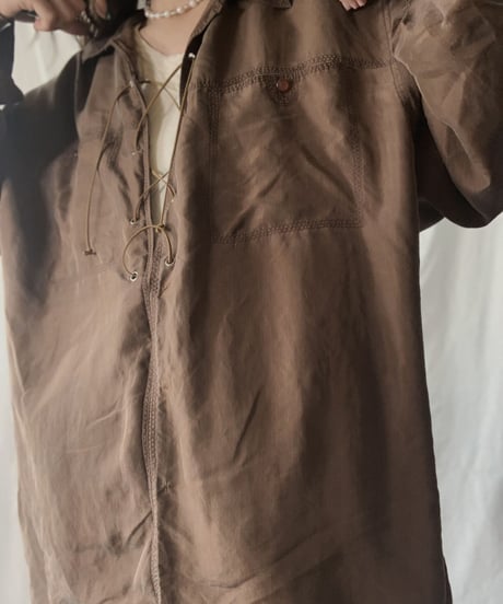 【RE;CIRCLE】 RE Lace Up Silk Pull Over Shirt② /210613-006