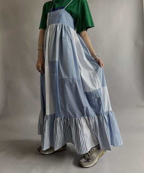 【RE;CIRCLE】 RE Patchwork Strip Shirt One-Piece / 230608-020