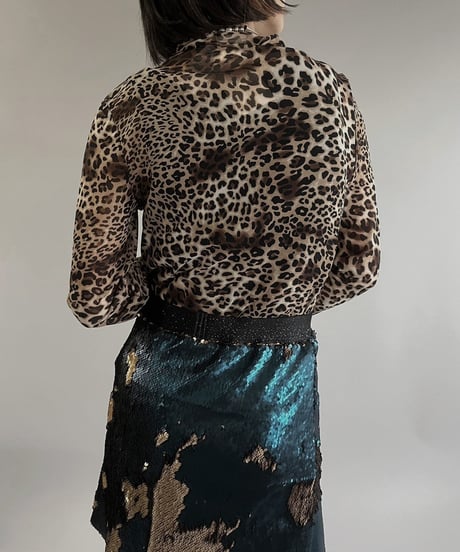 【USED】 Leopard Patterned Power Net Top  /240316-003