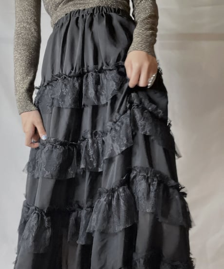 【USED】 Poly Lace Frill Long Skirt/211014-046