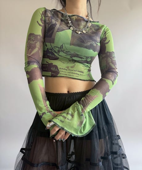 【USED】 Sheer Design Cropped Top / 260404-011