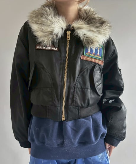 【RE;CIRCLE】  RE MA-1 Patched Fur Collar Short Jacket Black/ 251120-006