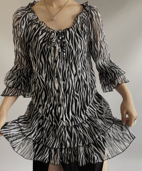 【USED】 Zebra Patterned Sheer Top/ 230902-023