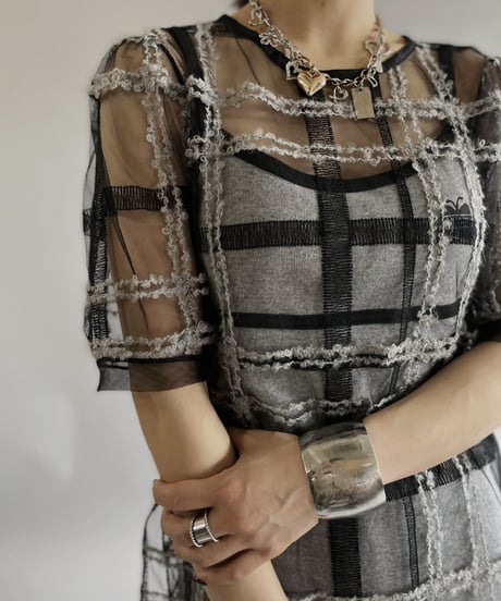 【USED 】Check Patterned Sheer Top /240511-004