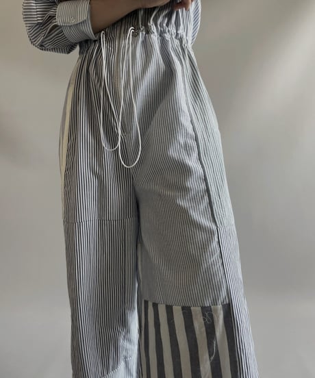 【RE;CIRCLE】 RE Patchwork Strip Shirt Jump Suits/ 230824-010