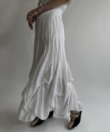 【USED】 White Cotton Long Skirt / 220507-032