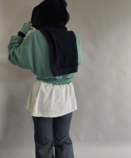 【RE;CIRCLE】 RE Acrylic Knit Cardigan + Hoodie Green × Navy / 230220-009
