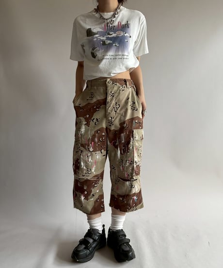 【USED】 Military Camouflage Painted Cut off Shorts  / 250719-006