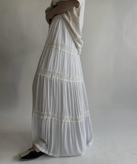 【USED】 White Cotton Long Skirt / 220611-007