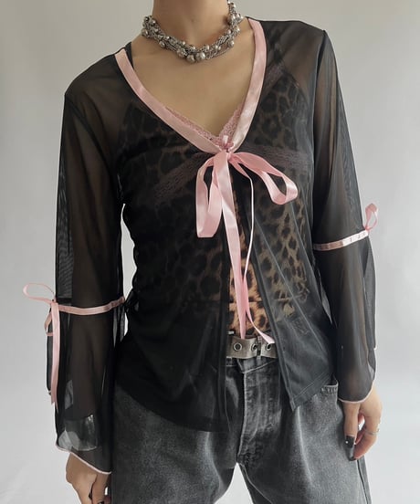 【USED】 Sheer Ribbon L/S Top/240928-014
