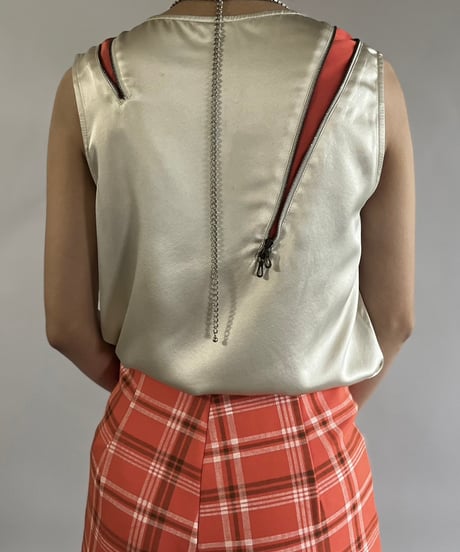 【USED】 WAYNE Zip Patterned Silk N/S Top  /241109-013