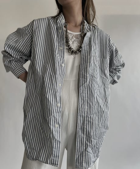 【RE;CIRCLE】 RE Collarless Striped Shirt / 220609-008