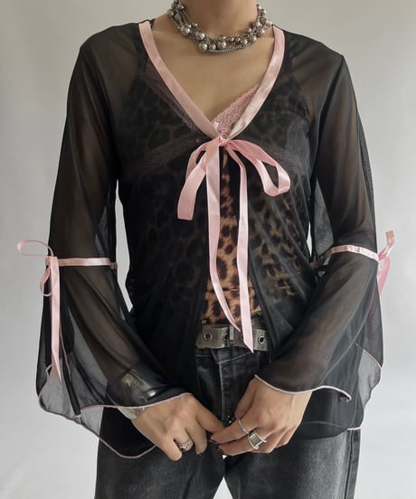 【USED】 Sheer Ribbon L/S Top/240928-014