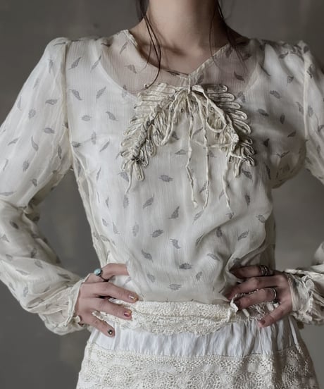 【USED】　Plants Patterned See-through Shirt Top/ 220220-012