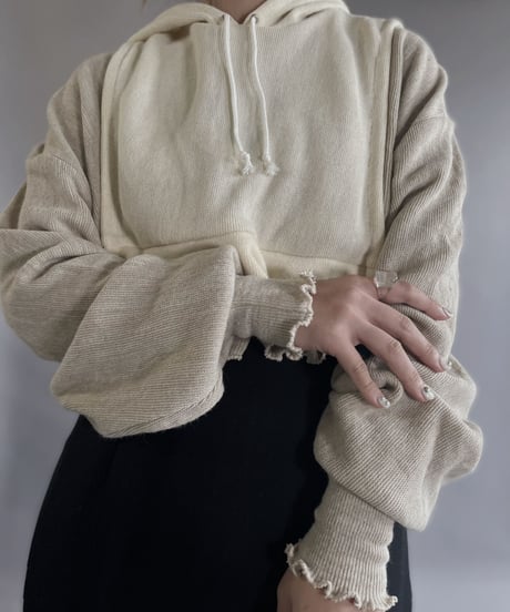 【RE;CIRCLE】 RE Acrylic Knit Cardigan + Hoodie White × Beige / 230220-012