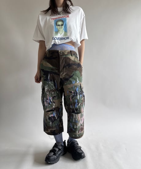 【USED】 Military Camouflage Painted Cut off Shorts  / 250614-014