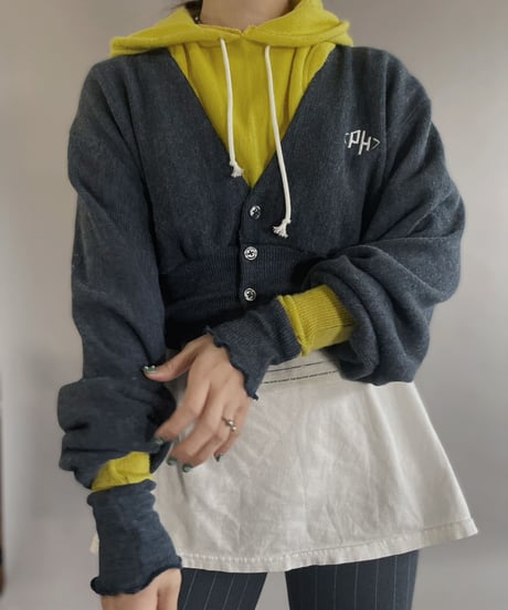 【RE;CIRCLE】 RE Acrylic Knit Cardigan + Hoodie Blue × Yellow / 230220-007