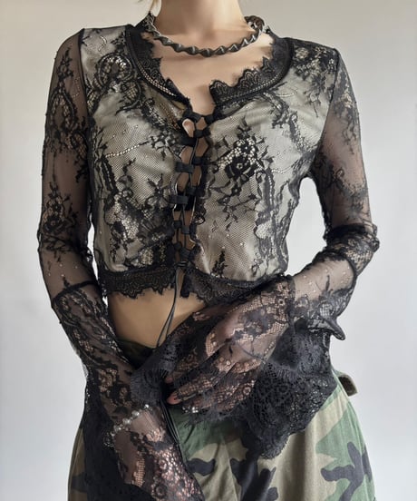 【USED】 Lace Pattern Flare Sleeve Top  / 250531-011