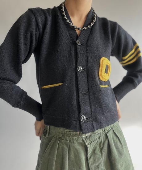【USED】 Vintage Wool Lettered Cardigan/241130-010