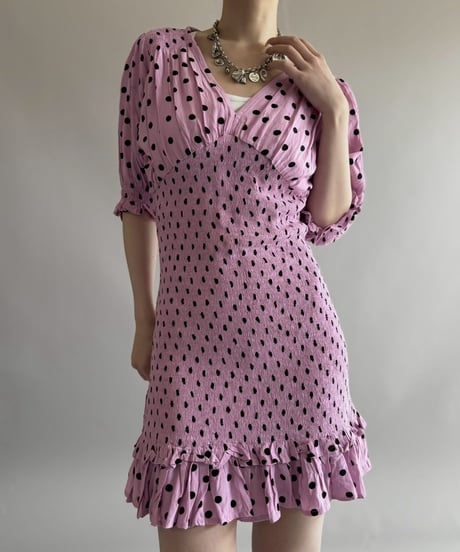 【USED】 Dot Pattern Shirring One-Piece/ 260404-008