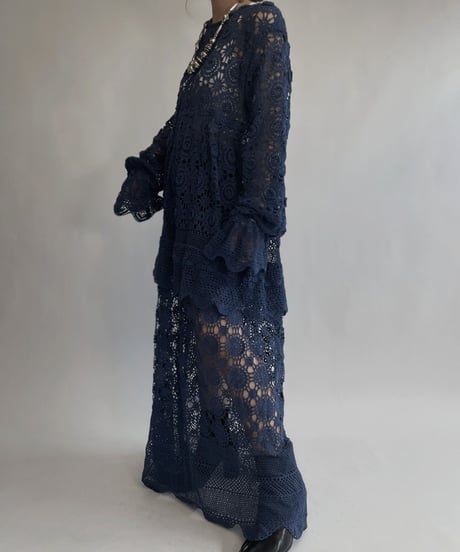 【RE;CIRCLE】 RE Crochet Lace One-piece Navy / 220818-007